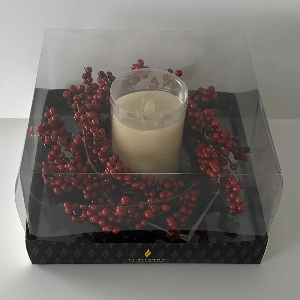 Luminare Red Berries and Ivory Flameless LED Candle Set